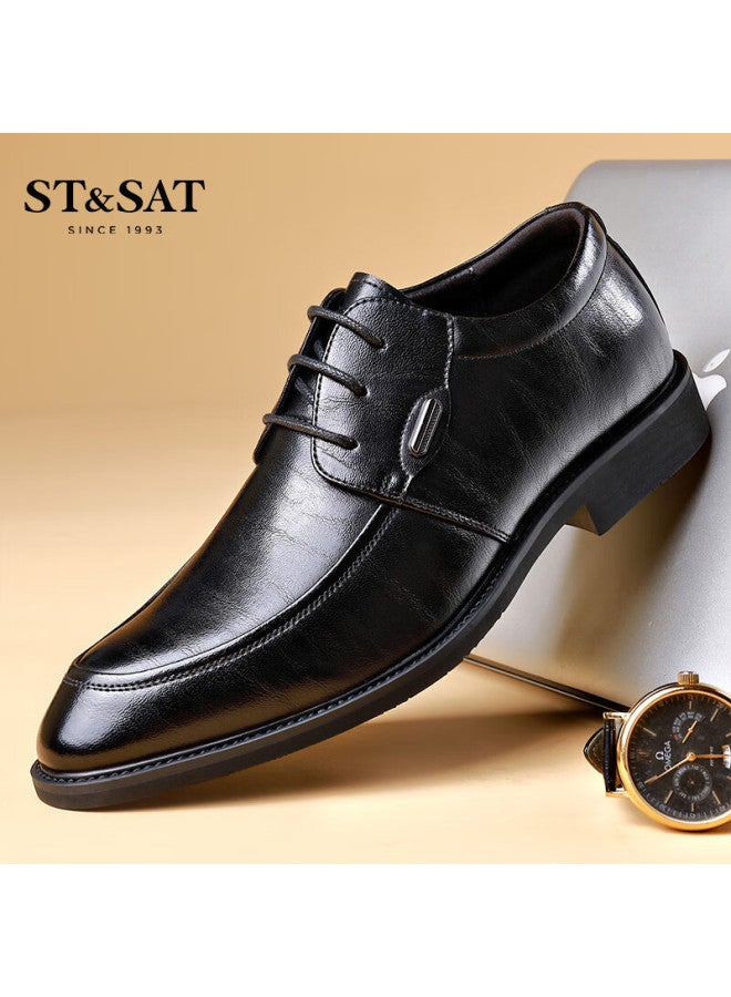 St&Sat Men'S Fashion Business Formal Leather Shoes Men'S Lace-Up Casual Leather Shoes Men Black Size 40 - Image 5