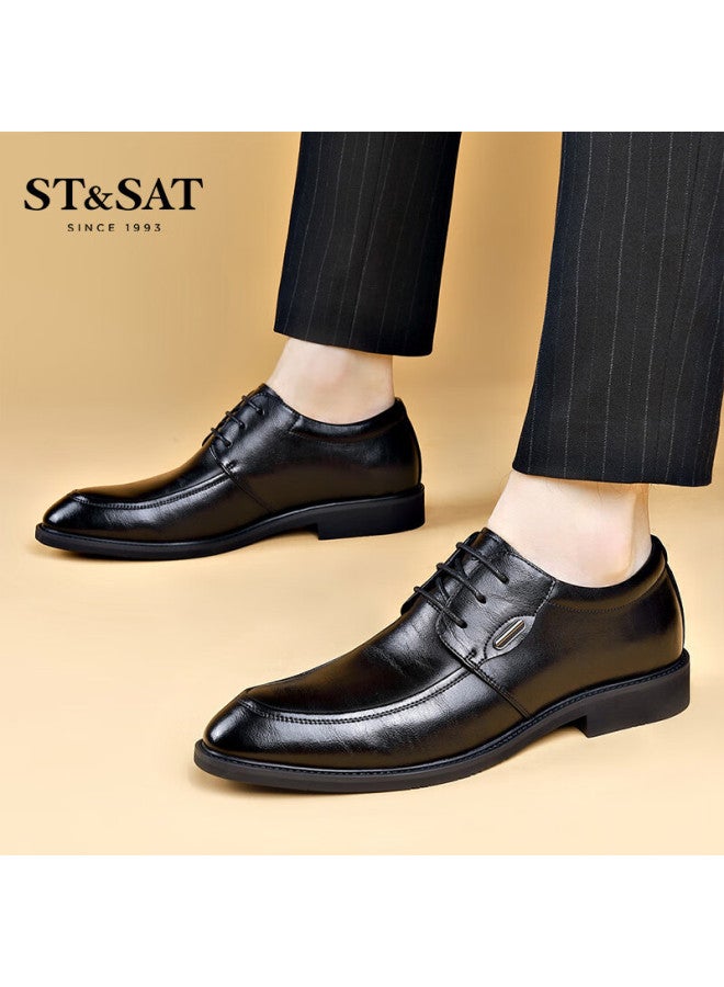St&Sat Men'S Fashion Business Formal Leather Shoes Men'S Lace-Up Casual Leather Shoes Men Black Size 40 - Image 4