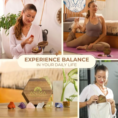 Anima Premium 7 Chakra Healing Crystals Set for Energy Alignment - Large Raw Amethyst, Rose Quartz, Citrine, Lapis Lazuli, Clear Quartz, Tigers Eye & Red Jasper - Wooden Gift Box & Guidebook Included - Image 5