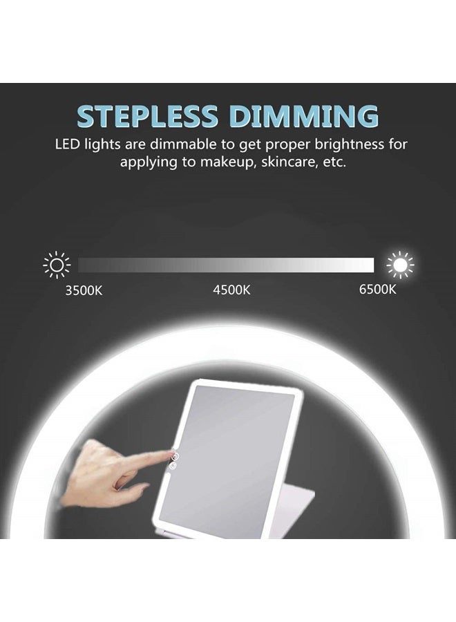 Folding Lighted Makeup Mirror with 72 LEDs 3 Colors Light Modes USB Rechargable 1800mA Batteries Portable Ultra Thin Compact Vanity Mirror Dimmable Travel Mirror