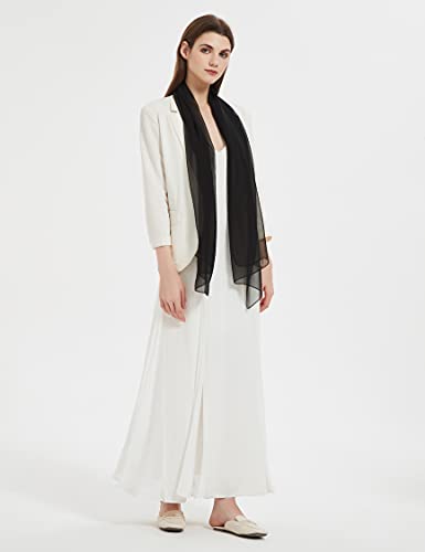PANTONIGHT Long Chiffon Sheer Scarf For womens (065 plain black) - Image 5