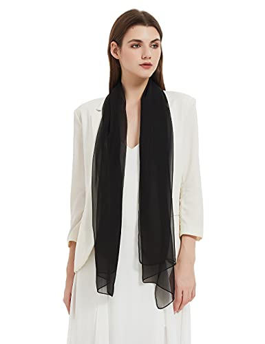 PANTONIGHT Long Chiffon Sheer Scarf For womens (065 plain black) - Image 1