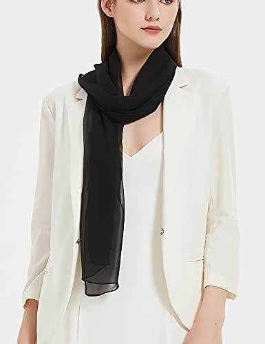 PANTONIGHT Long Chiffon Sheer Scarf For womens (065 plain black) - Image 4