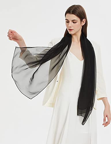PANTONIGHT Long Chiffon Sheer Scarf For womens (065 plain black) - Image 3