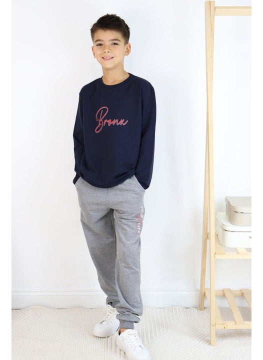 Boy Tracksuit Printed on Back 6-12 Years, Navy Blue
