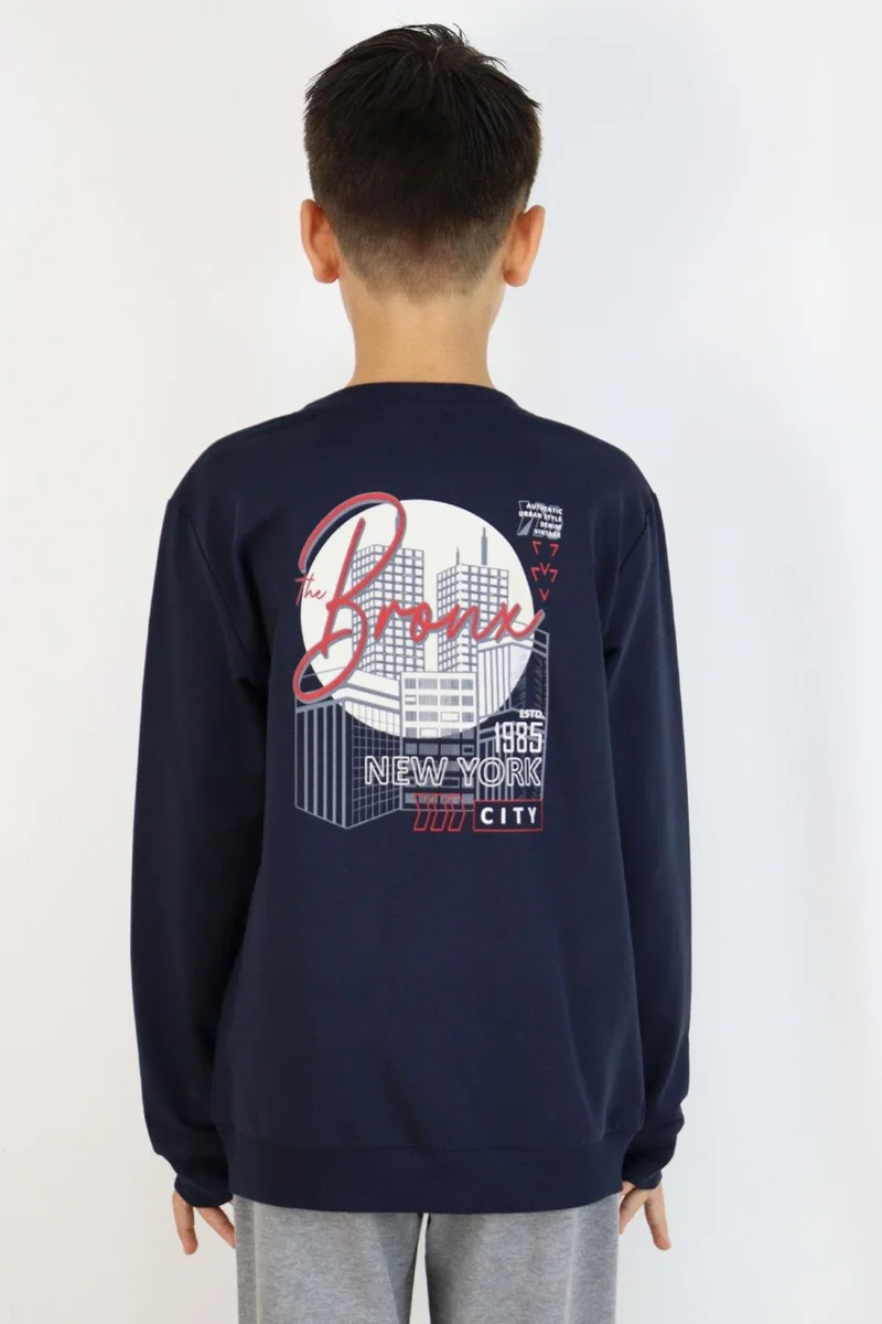 بريز Boy Tracksuit Printed on Back 6-12 Years, Navy Blue