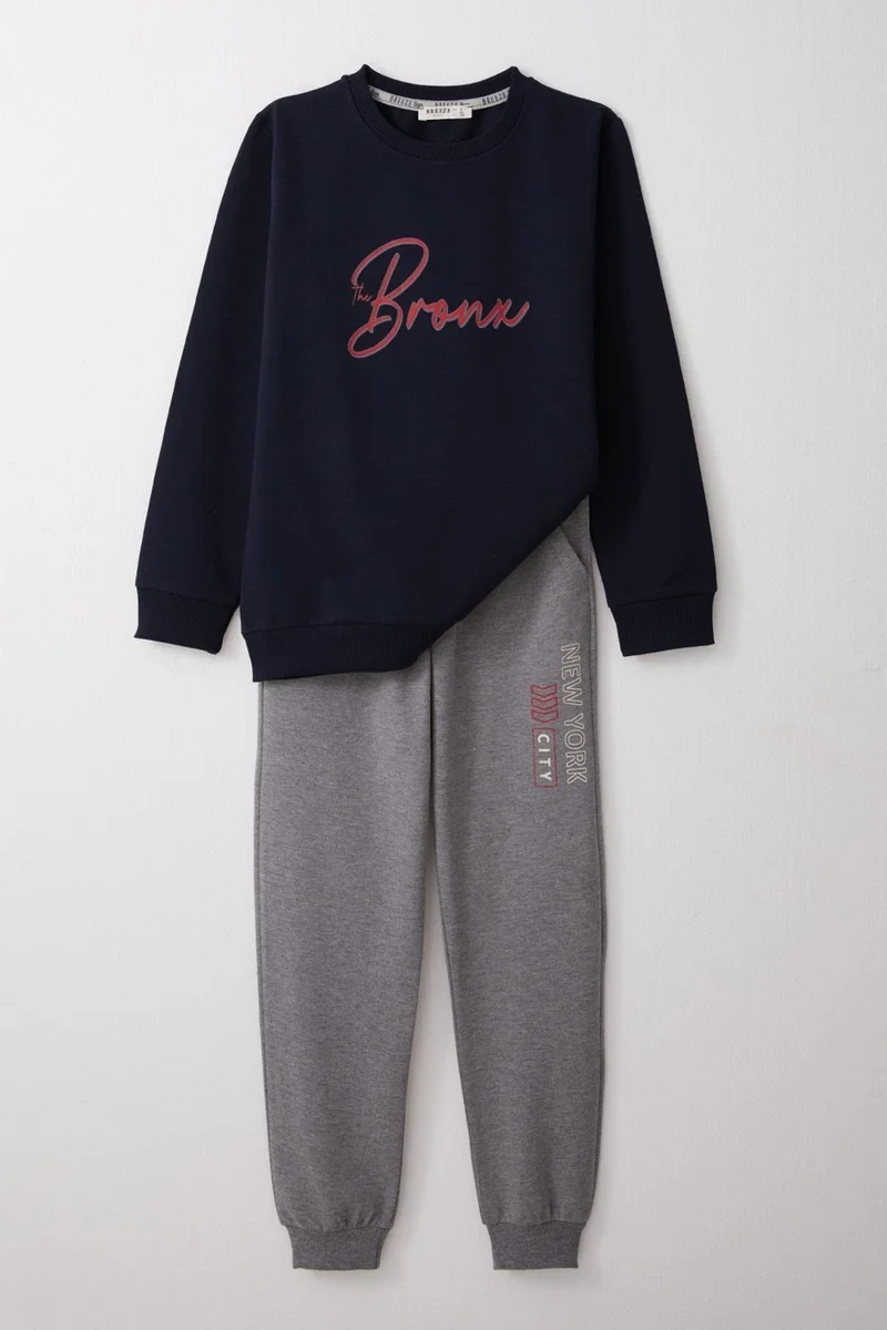 بريز Boy Tracksuit Printed on Back 6-12 Years, Navy Blue