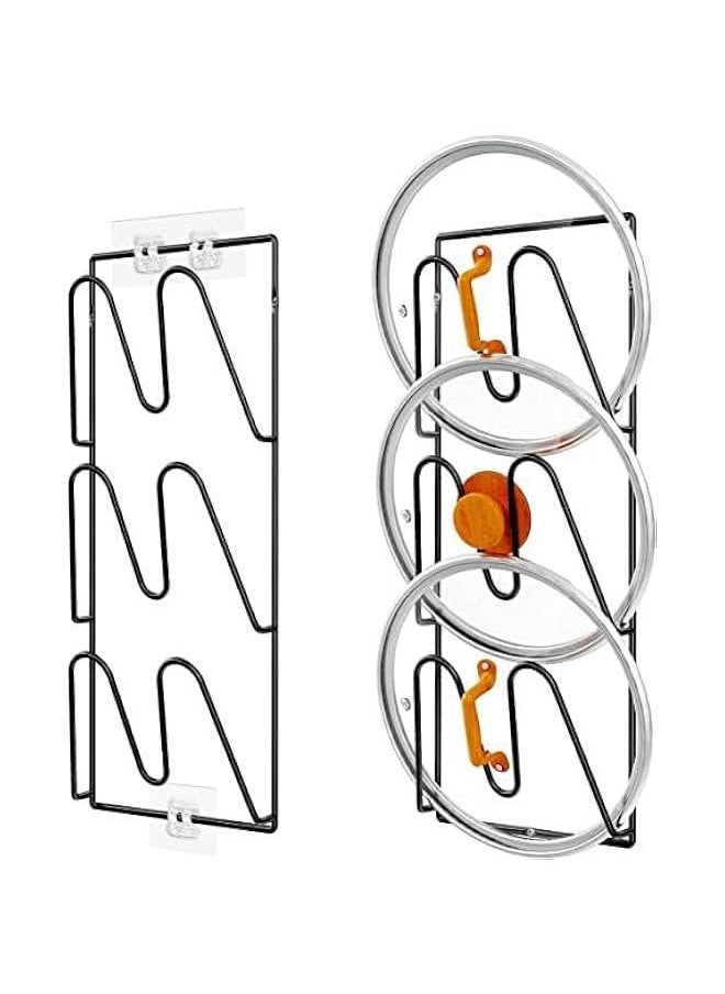 Beauenty 2 Pack Pot Lid Organizer Rack, 6-Tier Pot Lids Holder for Cabinet Door/Wall, Pot Lid Organizer Rack for Kitchen Storage, Classic Black  - Image 1