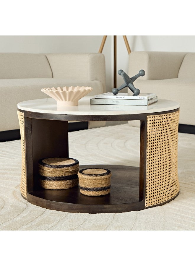 Home Box طاولة قهوة رattan باي بسطح رخام 80 × 45 × 80 سم - Image 1