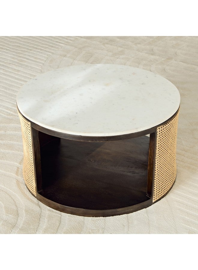 Home Box طاولة قهوة رattan باي بسطح رخام 80 × 45 × 80 سم - Image 2