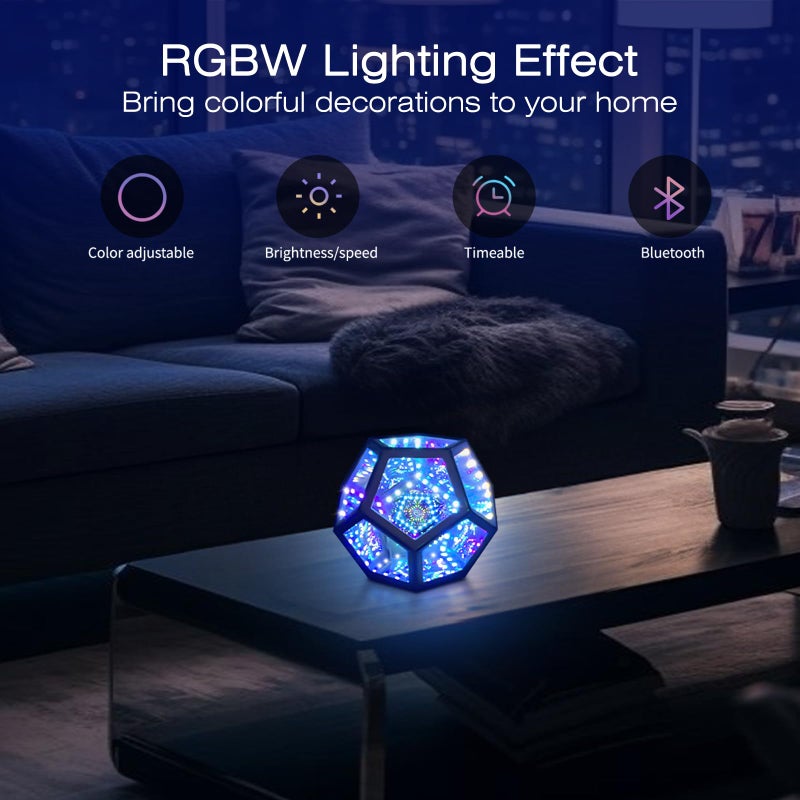 MITO Infinity Mirror Light Infinite Dodecahedron Color Art Light for Gaming Room Decor 3D Hyper Cube RGBW Color Changing Night Lighting for Computer Gaming Desk Birthday Christmas Gift - Image 2