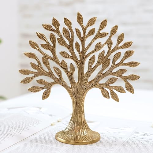 BEHOMA Aluminium Tree of Life Showpiece | Kalpvriksha Table Decor for Home Office | karpaga viruksham Tree Vastu Feng Shui Good Luck Gift for Wedding Anniversary, Birthday, Valentine Day | Gold - Image 1
