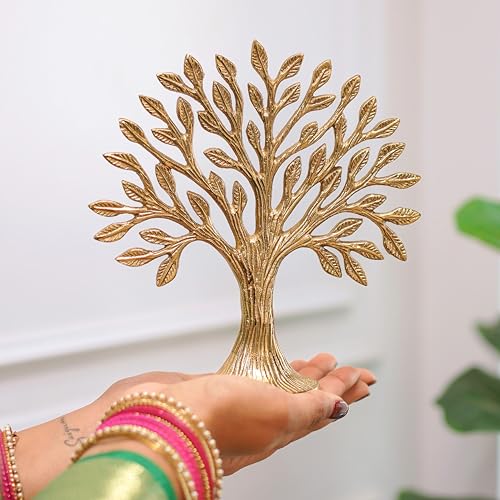 BEHOMA Aluminium Tree of Life Showpiece | Kalpvriksha Table Decor for Home Office | karpaga viruksham Tree Vastu Feng Shui Good Luck Gift for Wedding Anniversary, Birthday, Valentine Day | Gold - Image 4