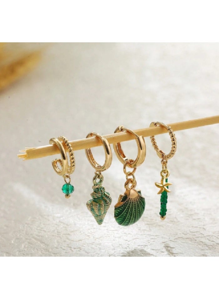 Shein 4pcs Sea Shell & Cowrie Drop Earrings Set For Beach Wear - Image 2
