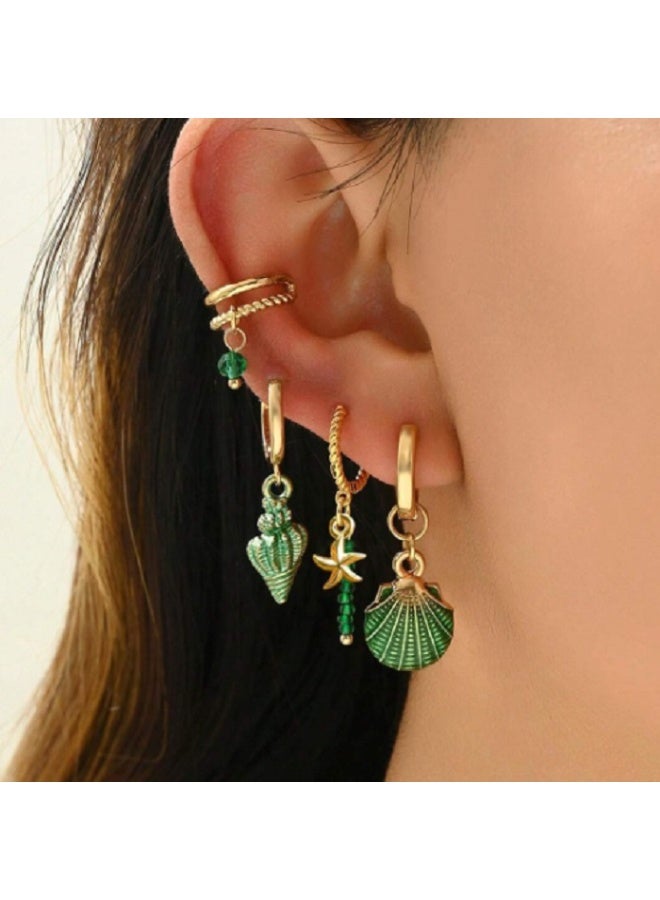 Shein 4pcs Sea Shell & Cowrie Drop Earrings Set For Beach Wear - Image 1