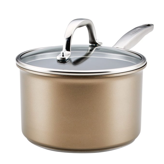 ASCEND HARD ANODIZED NONSTICK SAUCE PANSAUCEPAN AND LID GOOD FOR ALL STOVETOPS GAS GLASS TOP ELECTRIC INDUCTION DISHWASHER OVEN SAFE WITH STAINLESS STEEL HANDLE 3 QUART BRONZE