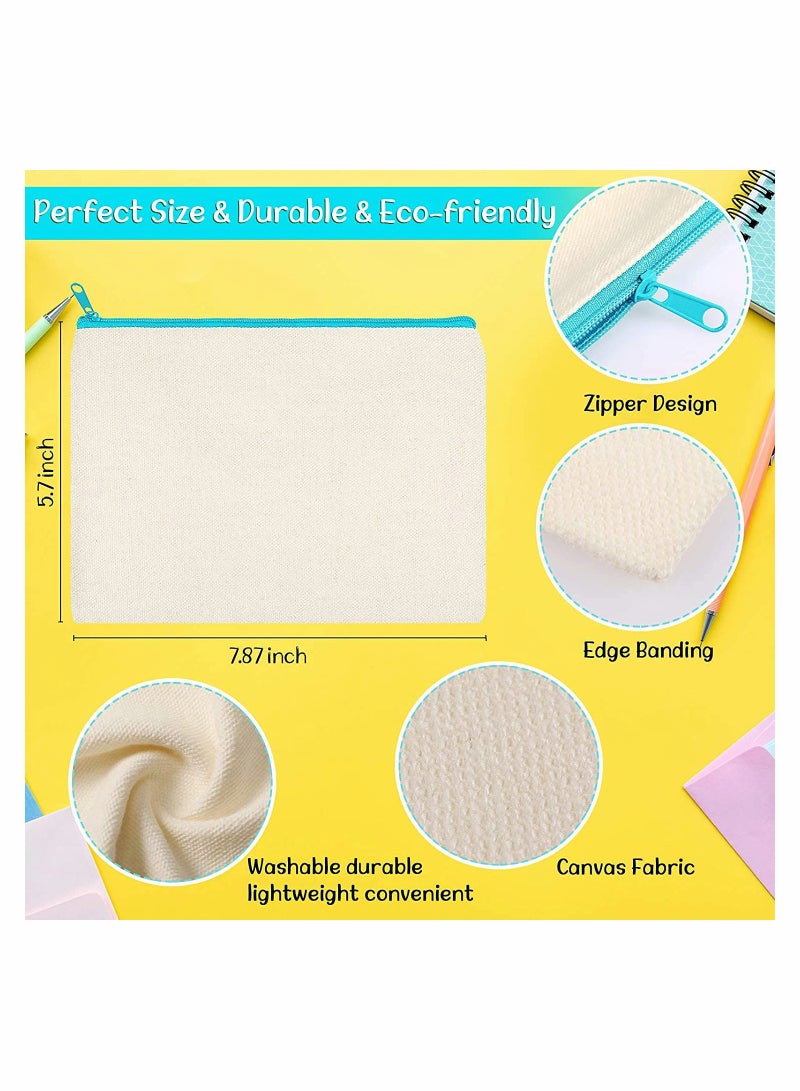 Excefore Blank DIY Craft Bag Canvas Pen Case, Canvas Zipper Pouch Bags Canvas Pencil Pouch Canvas Makeup Bags(7.87 x 5.70 Inches, M) - Image 2