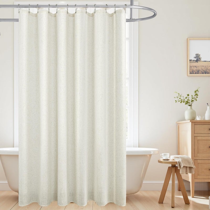 KOUFALL KOUFALL Extra Long Shower Curtains 84 Inch Length for Bathroom Waterproof XLong Duck Cloth Rustic Fabric Elegante Linen Shower Curtain Liner Set with Hooks 