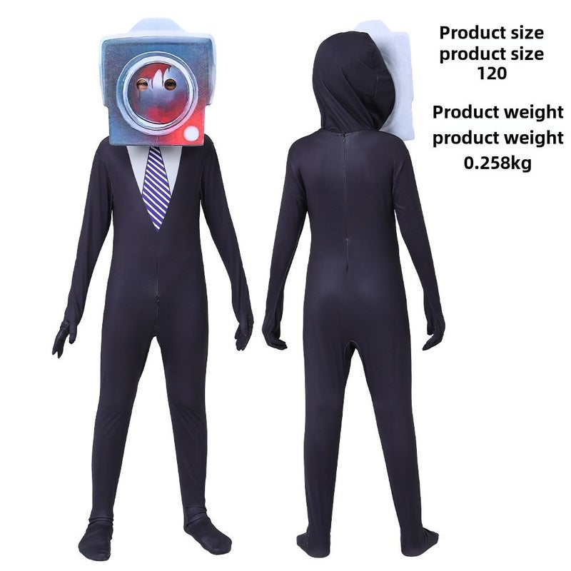 Halloween Skibidi Bodysuit Kids Cosplay Costume Monitor Man's Hoodie Headgear
