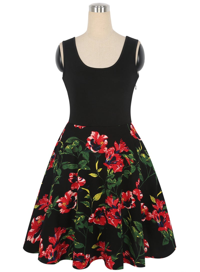 Women's Summer Sleeveless Round Neck Printed A-Line Dress - Image 2