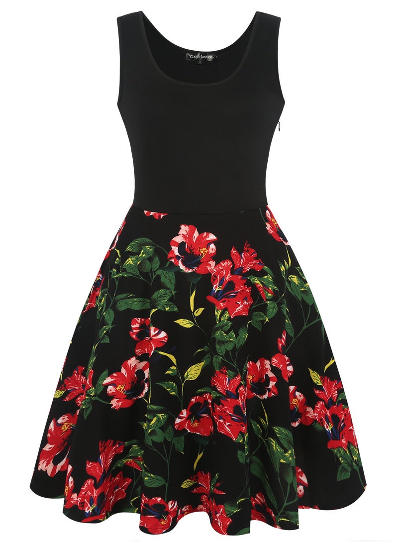 Women's Summer Sleeveless Round Neck Printed A-Line Dress - Image 1