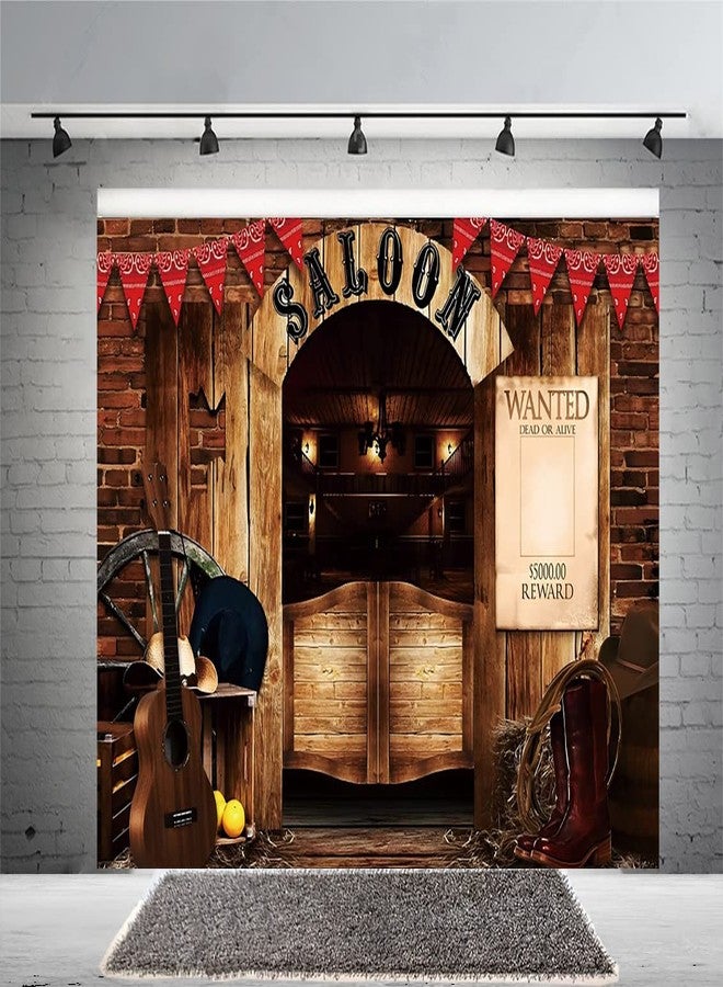 Eainb 8x6ft Vintage West Saloon Backdrop,Retro Western Cowboy Background Western Party Supplies Wooden House Barn Banner Cowboy Decoration Photo Booth Backdrop Background (Saloon) - Image 2