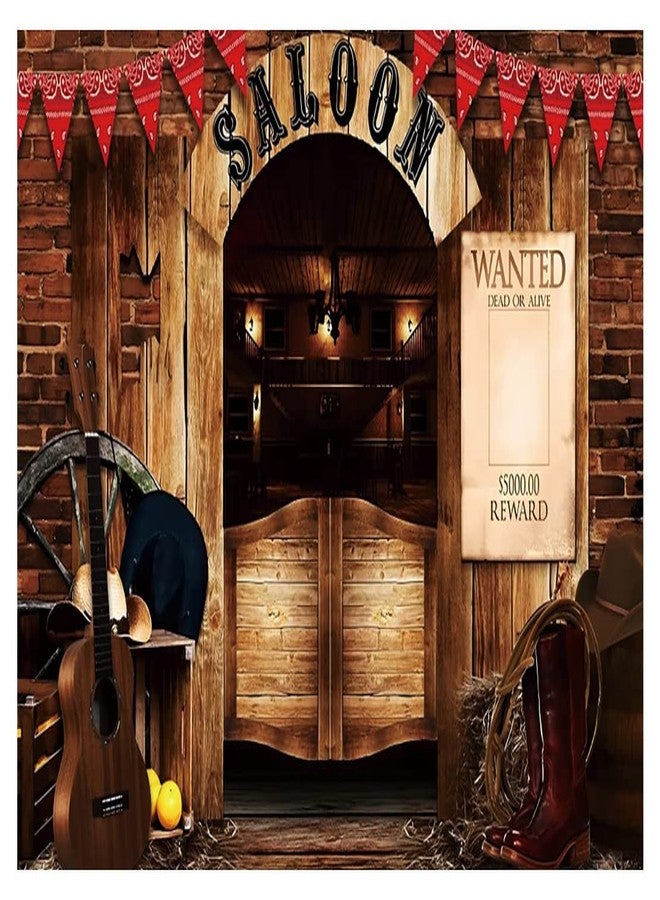 Eainb 8x6ft Vintage West Saloon Backdrop,Retro Western Cowboy Background Western Party Supplies Wooden House Barn Banner Cowboy Decoration Photo Booth Backdrop Background (Saloon) - Image 4