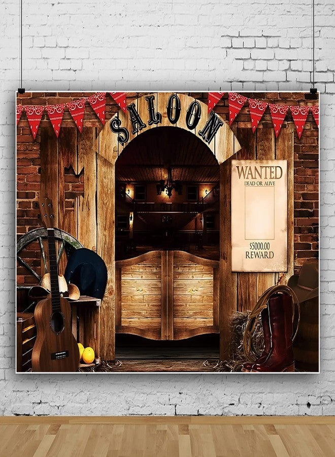 Eainb 8x6ft Vintage West Saloon Backdrop,Retro Western Cowboy Background Western Party Supplies Wooden House Barn Banner Cowboy Decoration Photo Booth Backdrop Background (Saloon) - Image 3