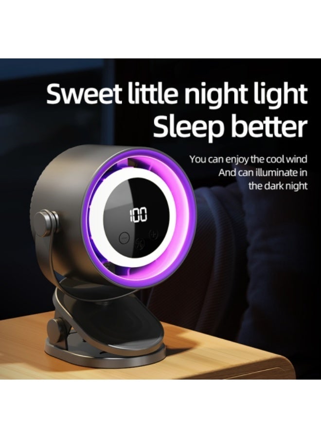 Desk Fan, Rechargeable Portable Fan With 360 ° Rotate Head, LED Digital Power display&5-Speed Wind Adjustment Function, Ultra Quiet Small Fan For Home, Kitchen,Travel, Camping, Bedroom, Office(Clip)  - Image 4