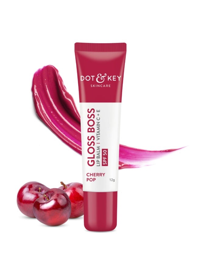 DOT & KEY Women's Cherry Lip Balm SPF 50 (12gm) | Moisturization |For Smooth and Brightens Lips | Shea Butter with Vitamin E|Tinted Lip Balm for Glossy, Buttery Soft Lips|with Vitamin C for Dark Lips - Image 1