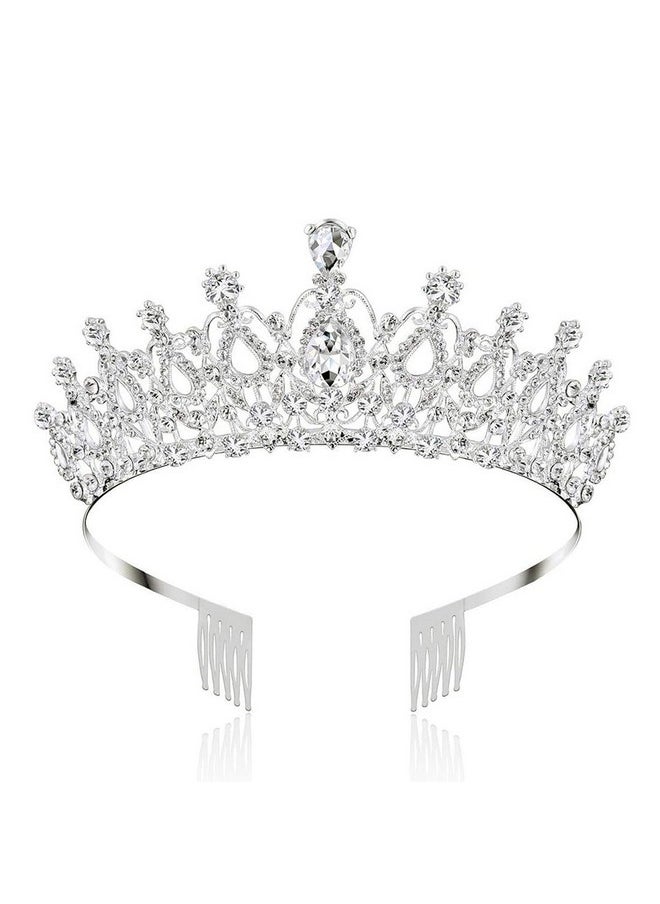 Shining Diva Fashion - Shining Diva Fashion Crystal Tiara and Crown for Women Stylish Headband Crowns with Comb Tiaras for Girls Kids Queen Princess Wedding Bridal Birthday Gift Hair Accessories (Silver) (15862hb) - Image 1