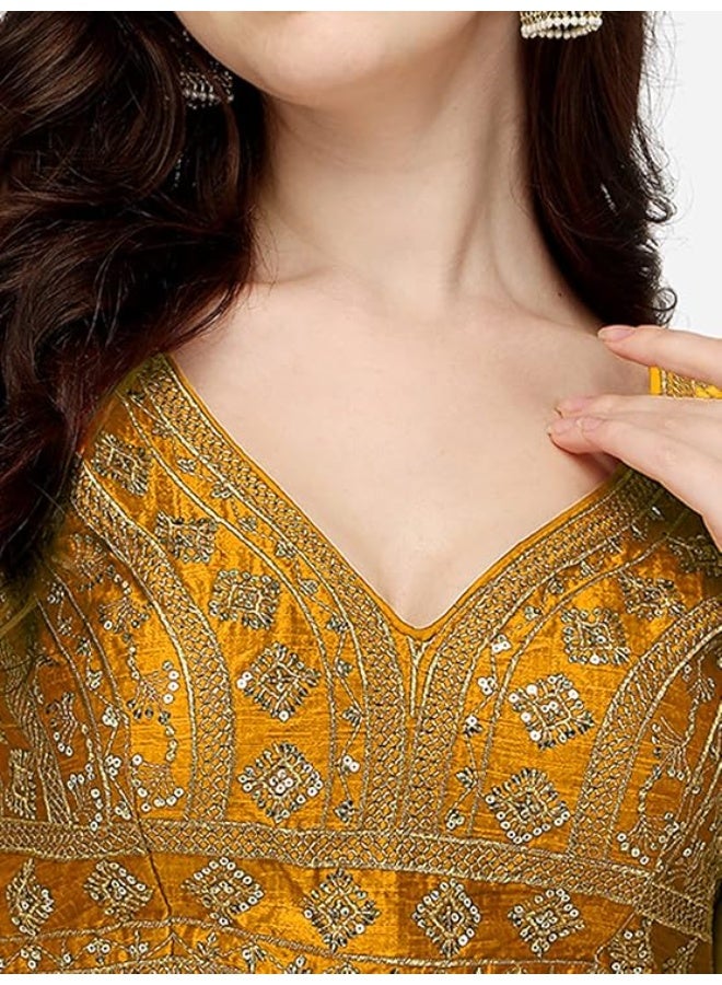 Pujia Mills Women's Silk Embroidery Sequins Zari Work Readymade Saree Blouse - Image 3