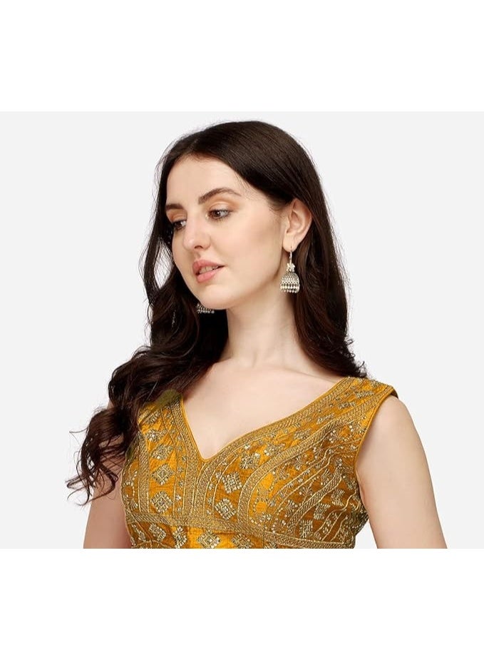 Pujia Mills Women's Silk Embroidery Sequins Zari Work Readymade Saree Blouse - Image 1