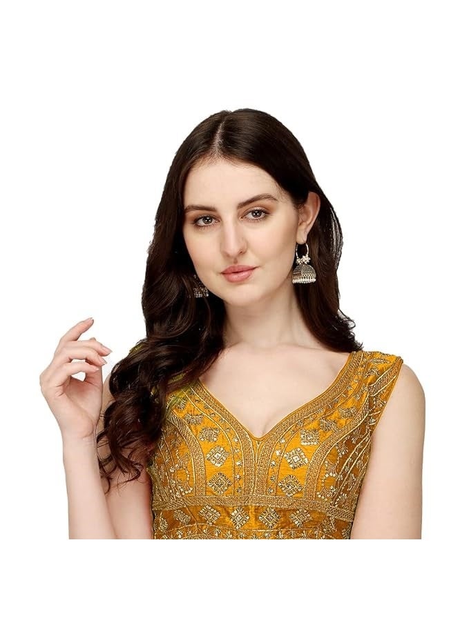 Pujia Mills Women's Silk Embroidery Sequins Zari Work Readymade Saree Blouse - Image 2