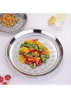 ALSAQER Saqoware Steel Round Tray 45 cm | صينية مستديرة | Sahan | Round Food Serving Tray | Group Food Plate | Biriyani, Mandi, Arabic food Serving Plate | Ramadan Food serving Tray and Fruits and Vegetable  - Image 2