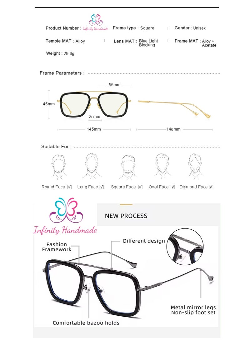 Blue Light Computer and Mobile Glasses – Stylish Square Metal Frame for Men and Women – Anti-Blue Light and Anti-Fatigue Lenses for Reading, Working, Studying, and Gaming - Image 4