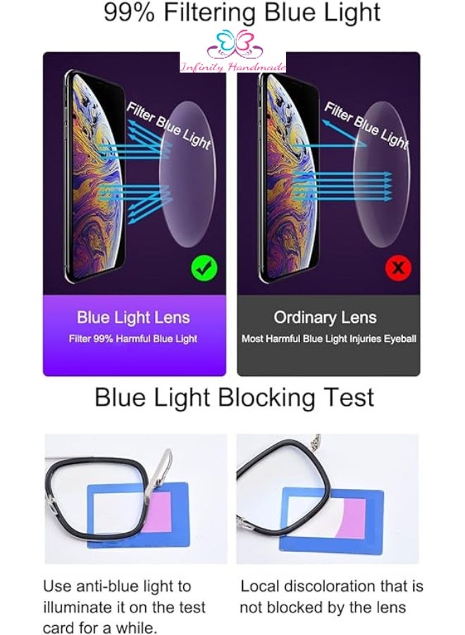 Blue Light Computer and Mobile Glasses – Stylish Square Metal Frame for Men and Women – Anti-Blue Light and Anti-Fatigue Lenses for Reading, Working, Studying, and Gaming - Image 5