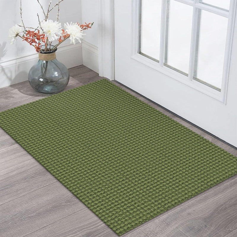KOZYFLY Indoor Door Mat 2x3 ft Small Area Rugs Washable Front Door Mat Non Slip Rubber Backed Entryway Rug Cotton Entrance Doormat for Front Porch Bathroom Kitchen Bedroom, Bright Green/Earthy Green - Image 1