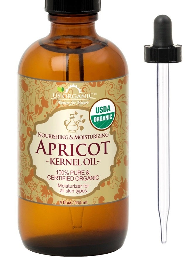 US Organic Apricot Kernel Oil, USDA Certified Organic,100% Pure & Natural, Cold Pressed Virgin, Unrefined in Amber Glass Bottle w/Glass Eyedropper for Easy Application (4 oz (Large)) - Image 1