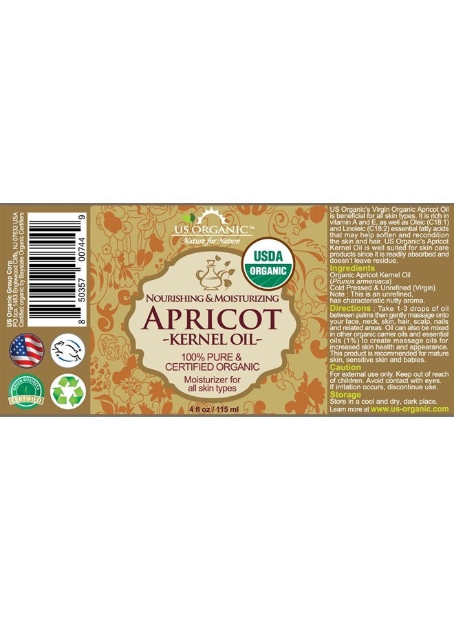 US Organic Apricot Kernel Oil, USDA Certified Organic,100% Pure & Natural, Cold Pressed Virgin, Unrefined in Amber Glass Bottle w/Glass Eyedropper for Easy Application (4 oz (Large)) - Image 2