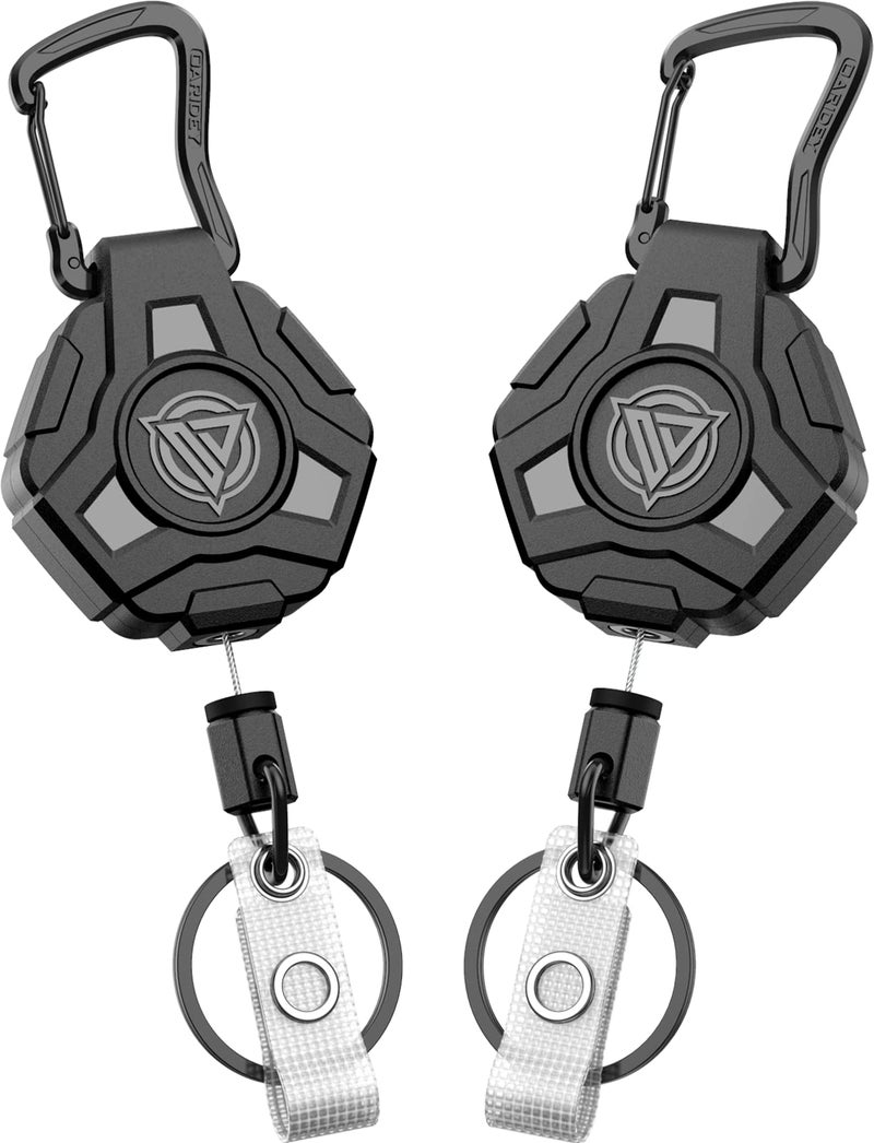 Oaridey 2 Pack Badge Reels Retractable, Heavy Duty Retractable Keychain, Tactical ID Badge Holder with Upgraded Zinc Alloy Carabiner, 31.5'' Coated Steel Cord, Bearing 8.0 oz- Black - Image 1