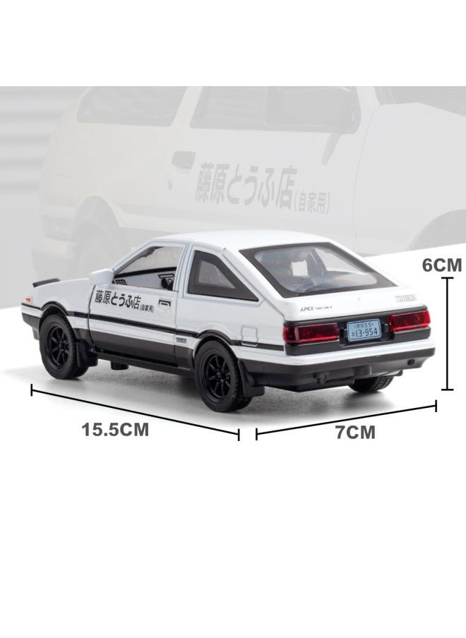 Generic - Tianying Alloy Car Model 1:32 Fujihara Tofu AE86 Pull Back With Sound And Light Boy Toy Car Music Model Ornaments-Color:8967B White Window Box With Base - Image 1