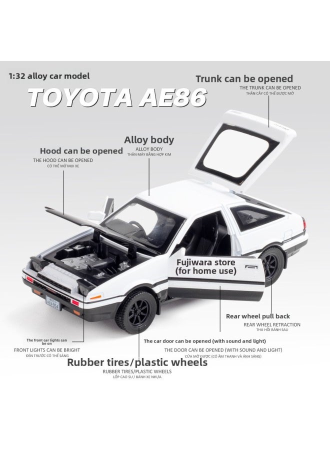 Generic - Tianying Alloy Car Model 1:32 Fujihara Tofu AE86 Pull Back With Sound And Light Boy Toy Car Music Model Ornaments-Color:8967B White Window Box With Base - Image 1