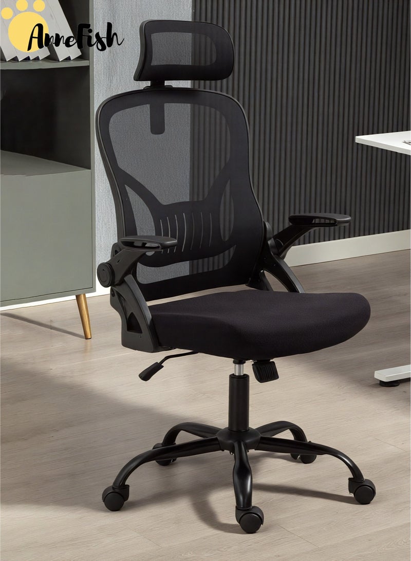 AnneFish Ergonomic Mesh Office Chair Adjustable Lumbar Comfortable High Back Executive Swivel Computer Office Chair with Flip-up Armrests Comfortable Headrest - Image 2