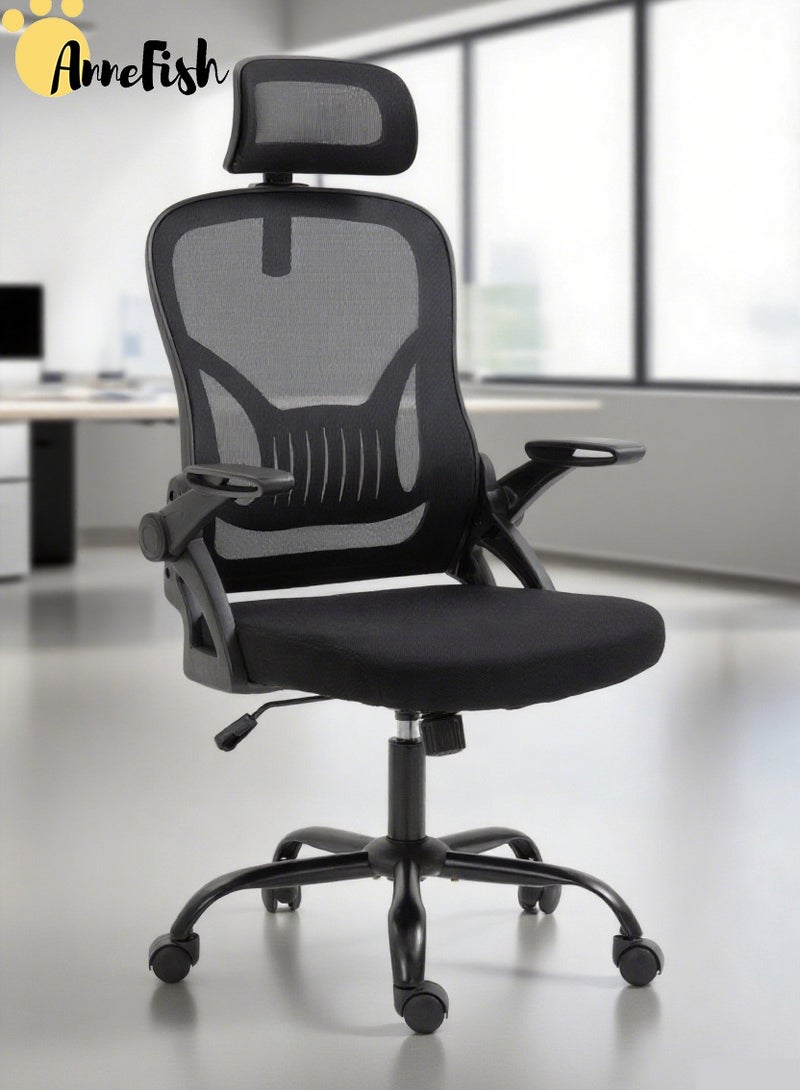 AnneFish Ergonomic Mesh Office Chair Adjustable Lumbar Comfortable High Back Executive Swivel Computer Office Chair with Flip-up Armrests Comfortable Headrest - Image 1