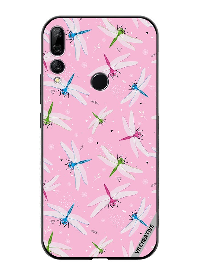 VR CREATIVE Protective Case Cover For Huawei Y9 Prime 2019 Dragonfly And Flowers Pattern On Pink Design Multicolour - Image 1