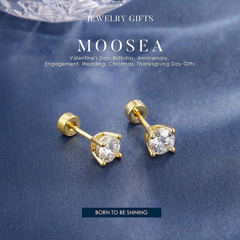 MOOSEA Moissanite Flat Back Earrings for Women Men, D Color VVS1 Clarity Lab Created Moissanite Cartilage Earrings for Women Men, 925 Sterling Silver Hypoallergenic - 3 Pairs Stud Earring Set - Image 2