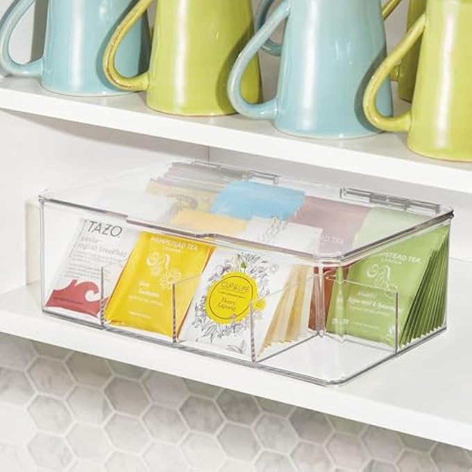4basix Tea Storage Boxes  Plastic Tea Box With 8 Compartments Holds Up To 100 Tea Bags  Stackable Tea Bag Holder  Clear - Image 5
