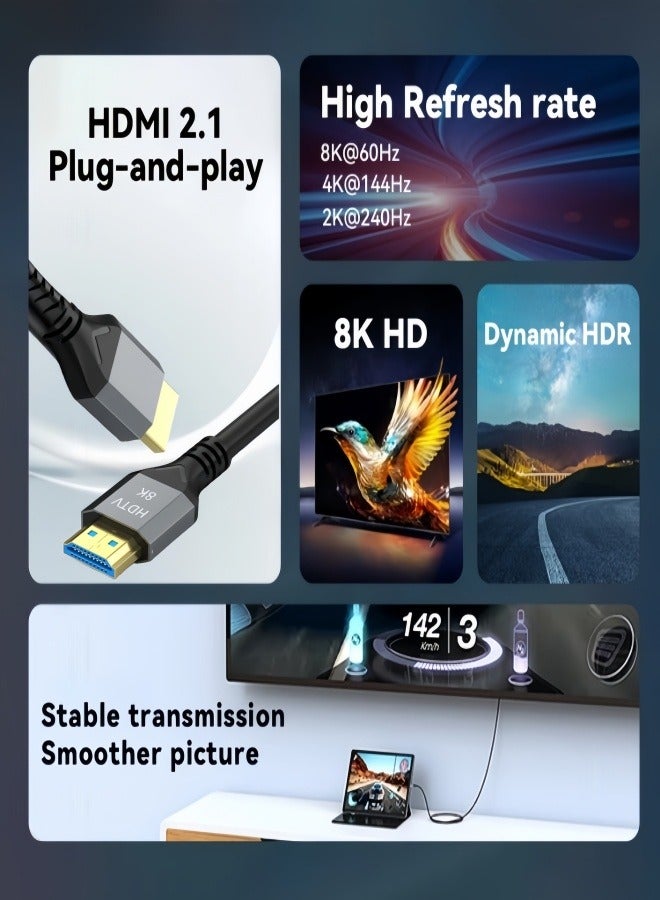 الصفحة الرئيسية كبل HDMI 2.1 فائق السرعة 8K HDMI 2.1 (1.5M) بسرعة فائقة (1.5M) - 48 جيجابت في الثانية، يدعم 8K@60 هرتز، 4K@144 ，2K@240 هرتز، 1080P@360 هرتز، 3D، HDR، HDCP، eARC، Dolby - سلك HDMI فائق السرعة للكمبيوتر المحمول، الكمبيوتر، الشاشة، أجهزة العرض، التلفزيون، PS4، PS4، PS5، Xbox، Switch، التلفزيون عالي الدقة - Image 2