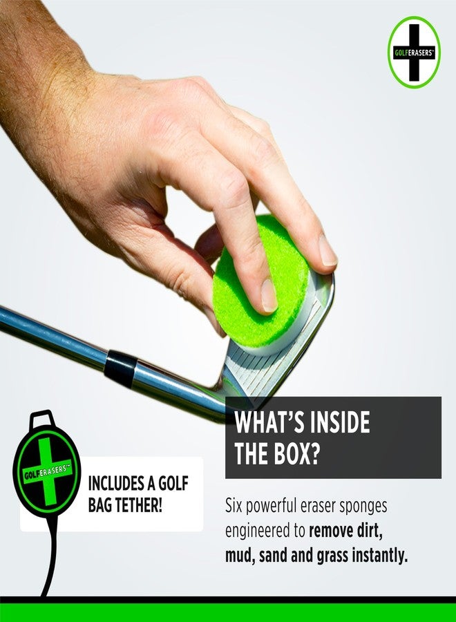GolfERASERS Instant Golf Eraser with Bag Tether, Premium Dual-Sided Sponge for Cleaning Clubs, Shoes & Golf Balls - Golf Club Cleaner, Golf Ball Cleaner, Golf Club Groove Cleaner, 6 Pack - Image 2